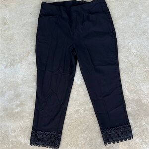 Chico's Black Ankle Cropped Pants with Lace Trim